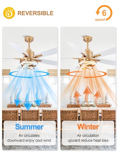 52" White and Gold Ceiling Fans with Lights Modern Chandelier Fan