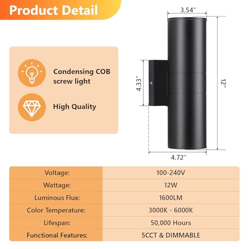 5CCT Dimmable Wall Lights Outdoor 2 Packs
