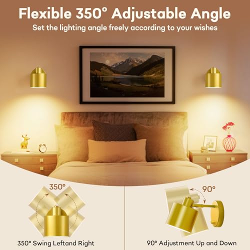 Dimmable Gold Hardwired Wall Sconce with Switch Set of 2