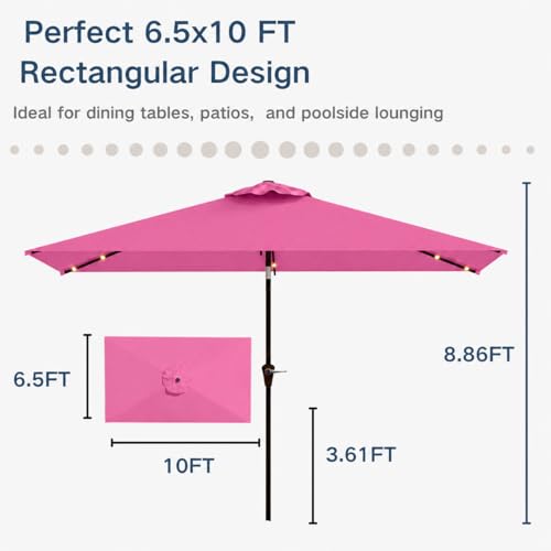 6.5 x 10ft Rectangular Patio Umbrella with Solar Lights