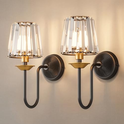 Black and Gold Battery Operated Wall Sconces Set of Two