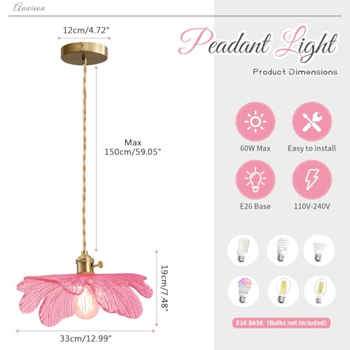 Pink Glass Pendant Lights Fixtures Flower Hanging Ceiling Light Girls Room Mid Century Pendant lamp Gold Chandelier for Kitchen Island Dining Room Foyer Cafe