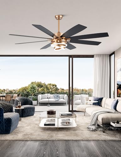72 Inch Large Gold Modern Ceiling Fans with Lights