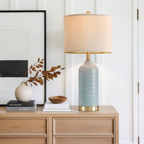 24.25" Modern Ceramic Blue Table Lamps Set of 2 for Living Room Bedroom (2 Count)