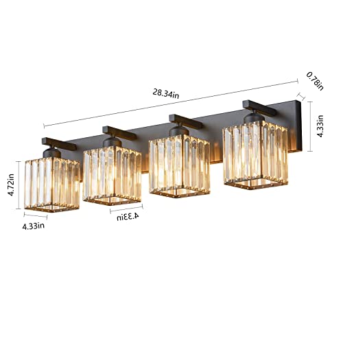 Modern 4 Light Black Crystal Bathroom Vanity Light Fixtures