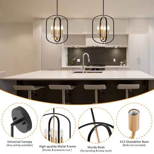 Black and Gold Chandelier for Dining Room Light Fixture, Chandelier for Entryway Light Fixture Foyer Lighting Fixtures Adjustable Modern Farmhouse Chandelier for Living Room Pendant Lights Kitchen