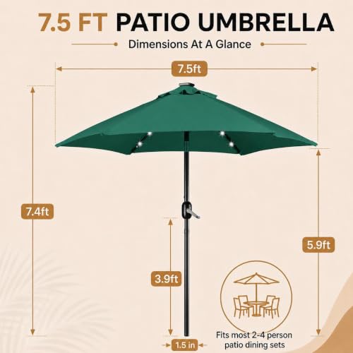 7.5FT Solar Patio Umbrella w
