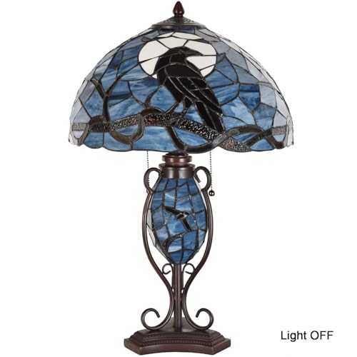 L10954 Raven Tiffany Style Stained Glass Table Lamp