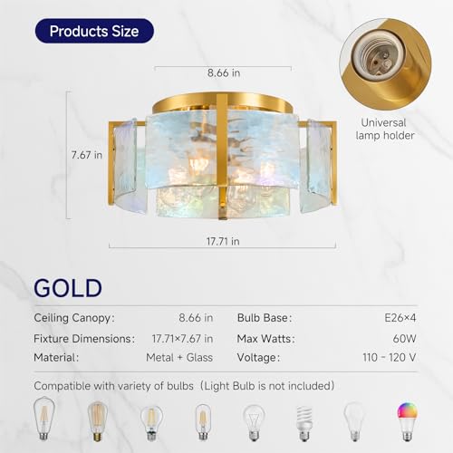 Brushed Gold Semi Flush Mount Ceiling Light