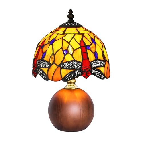 12.2" Retro Dragonfly Tiffany Small Table Lamp with Wood Base