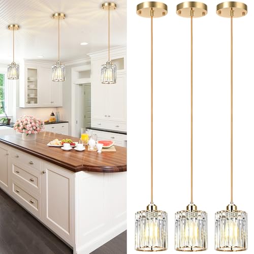 3 Pack Pendant Lights Kitchen Island Brushed Gold Pendant Light