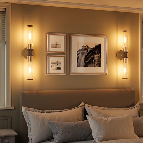 Gold & Walnut Wireless Battery Operated Wall Sconces with Remote