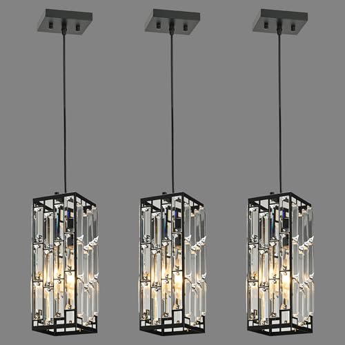 Black Hanging Kitchen Island Modern Concise Crystal Pendant Light Fixture (3 Count)
