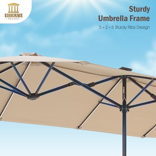 13 ft Patio Umbrella with 120 LED Solar Lights Double Sided Outdoor Umbrella for Patio 8 Colors Changing Table Umbrella Outdoor Patio for Garden Pool