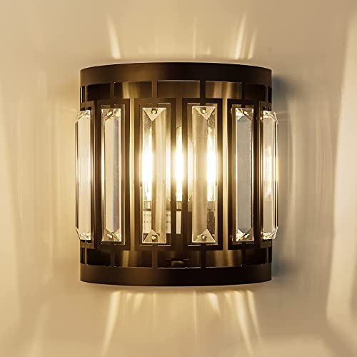 Modern Crystal Wall Sconce 1xE26 Black Vanity Wall Lamp K9 Crystal Wall Light Fixture for Hallway Doorway Bedroom Living Room Lighting