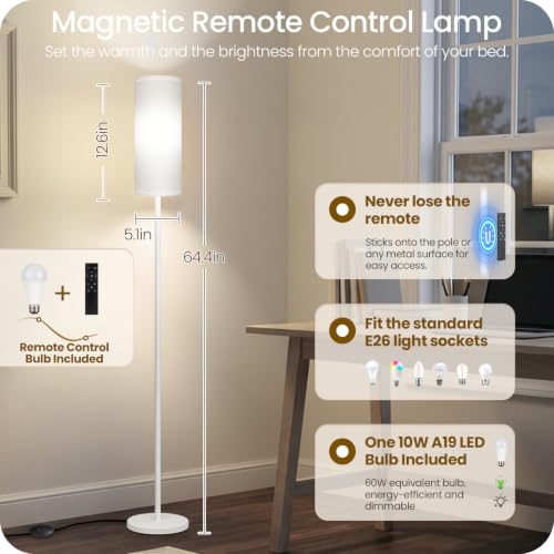 White Dimmable Floor Lamps for Living Room with Remote and Foot Switch