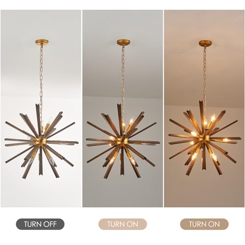 9 Light Wood Sputnik Chandelier for Entryway (9 Count)