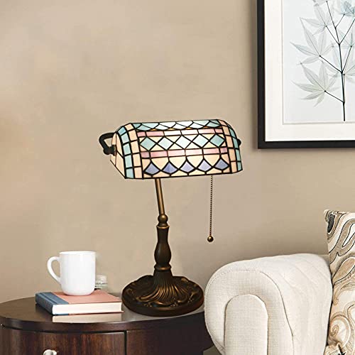 Tiffany Style Bankers Table Lamp Stained Glass Piano Desk Lamp Vintage Bedroom Bedside Lamp for Study