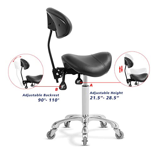 Saddle Stool Rolling Chair with Back Support