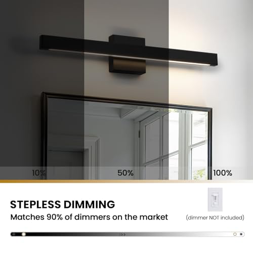 24 Inch Modern Vanity Light Black Bathroom Lighting Fixture with Up & Down Lighting 5CCT Dimmable LED Vanity Light Bar Over Mirror for Bathroom Bedroom Restroom