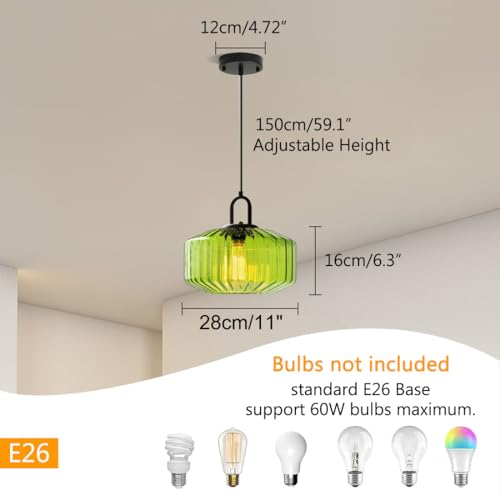Green Glass Pendant Light Fixture Kitchen Modern Black Pendant Light