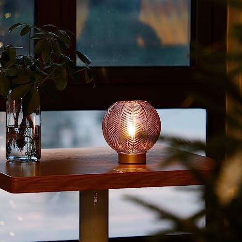 Battery Operated Decorative Glass Table Lamp with Timer Red