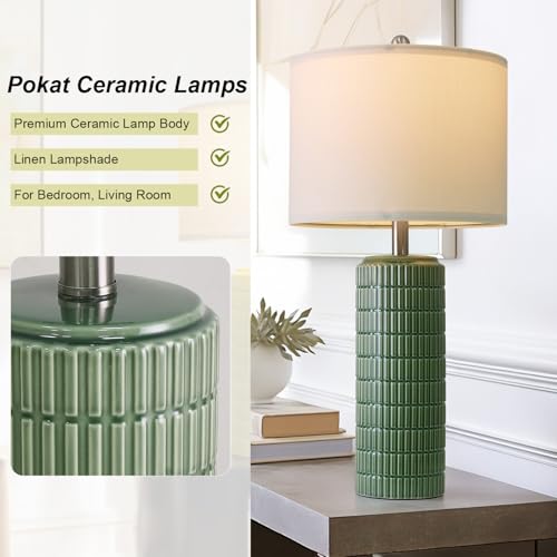 27.5" Dark Green Ceramic Table Lamps for Living Room (2 Count)