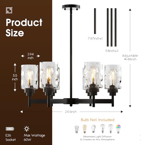 6 Light Black Chandelier 24.6" Farmhouse Chandeliers