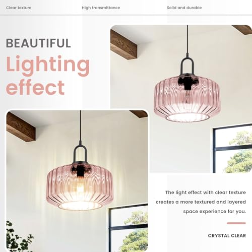 Pink Pendant Lights Fixture Mid Century Modern Pendant Lighting Large Glass Globe Shade Adjustable Cord Pendant Light Vintage Ceiling Hanging Lights for Dining Room Kitchen Island
