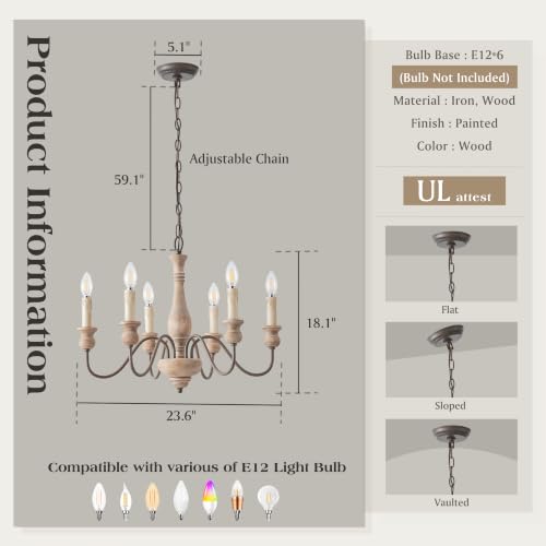 French Country Wood Chandelier for Dining Room