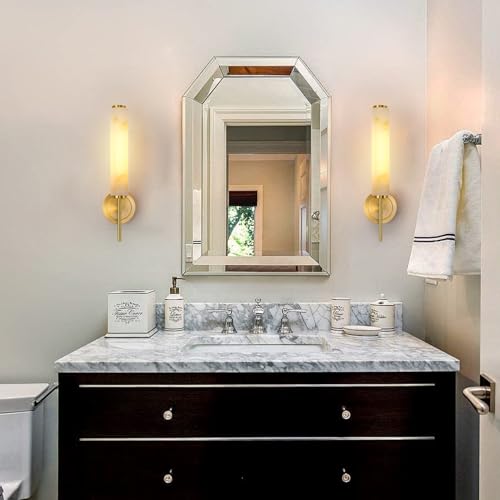 Modern Brass Alabaster Wall Sconces Sets of Two