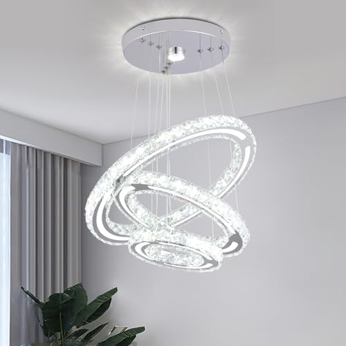 3 Ring Crystal Chandelier LED Pendant Light 47W 6500K Cool White