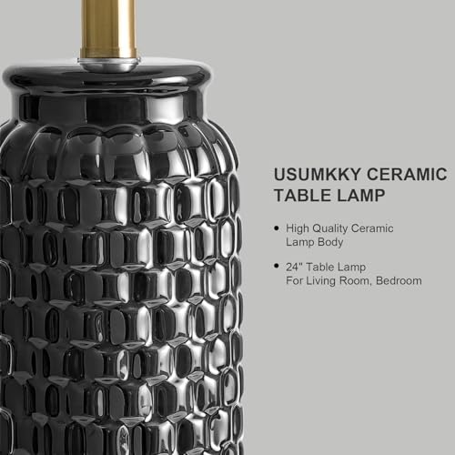 24" Modern Ceramic Black Bedside Lamp Set of 2 Table Lamp for Bedroom Decor Farmhouse Table Lamp for Living Room Office Dorm (2 Count)