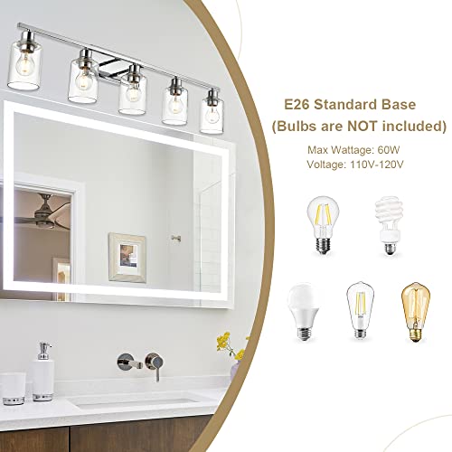 5 Light Bathroom Lighting Fixture in Chrome Finish