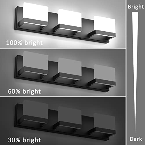 3 Lights Black Dimmable LED Vanity Light for Bathroom Up and Down Black Modern Bathroom Wall Light Fixtures Over Mirror