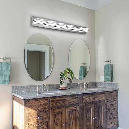 Modern Bathroom Light Fixtures 6 Light LED Vanity Lighting Bar 41 Inch Wall Lights above Mirror 36W Mirror Light Fixtures Chrome Bath Lamps 6000K Restroom Sink Light Long Vanity Sconces Lights (6 Count)