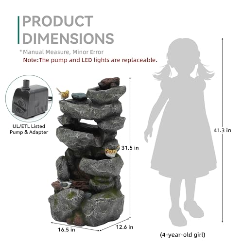 31.5" Multi Tier Rock Outdoor Water Fountain with LED Lights (72 Count)