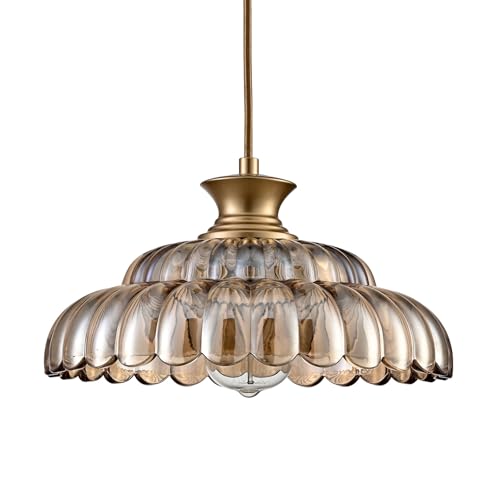 Vintage Amber Glass Pendant Light with Adjustable Hanging Cord