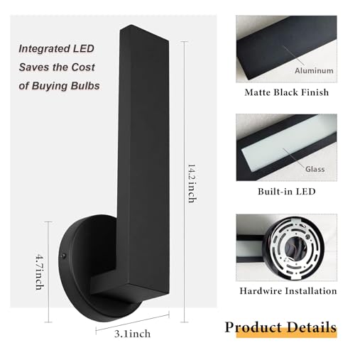 Aluminum LED 18W Modern Wall Sconces Set of 2 Black