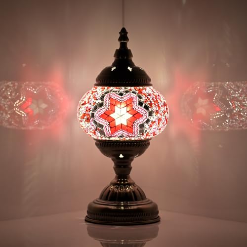 Turkish Moroccan Table Lamp Lantern with Handmade Mosaic Glass Lampshade Tiffany Style Bohemian Stained Glass Decorative Desk Lamps Bedside Night Lights for Bedroom