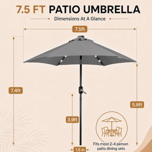 7.5FT Solar Patio Umbrella w