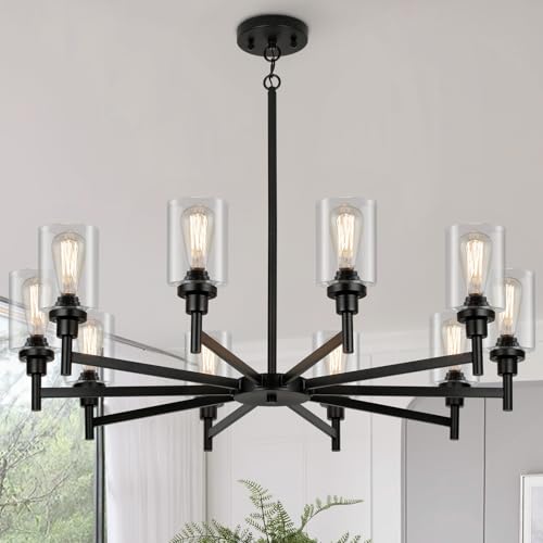 10 Light Large Black Farmhouse Chandeliers for Dining Room Light Fixture