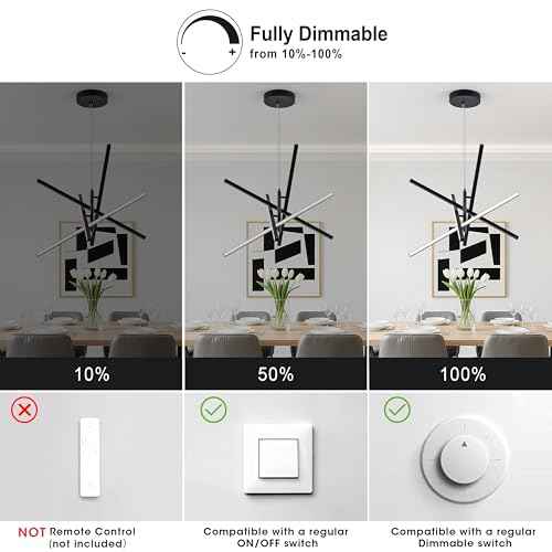 Modern LED Chandelier Linear Pendant Light Dimmable 4 Lights Linear Chandelier 3000K,4000K,6000K Hanging Pendant Lighting for Kitchen Island Living Dining Room Restaurant Office (Black)