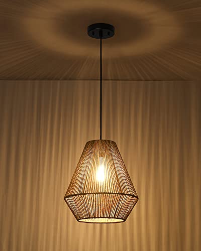 Woven Pendant Lights Modern Boho Hanging Lamp with 12" Handwoven Rattan Basket Shade Adjustable Rustic Pendant Light Fixtures for Kitchen Island Farmhouse Dining Room Bar Bedroom Foyer Hallway