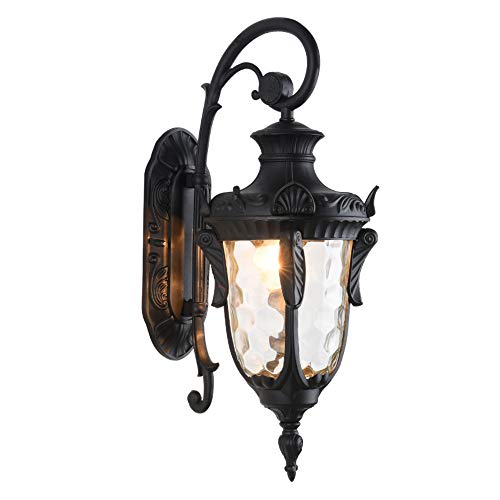 16.93” Outdoor Wall Light Fixture Black Exterior Wall Lantern