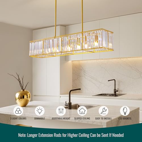 Modern Gold Rectangular Crystal Chandelier for Dining Room L47''