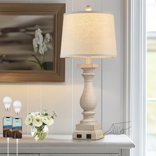 28" Tall Farmhouse Table Lamps with USB C+A Ports and AC Outlet