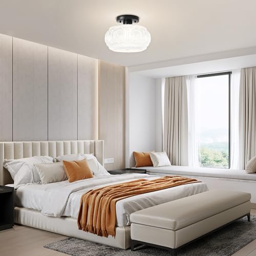 Milk Glass Semi Flush Mount Ceiling Light Fixture