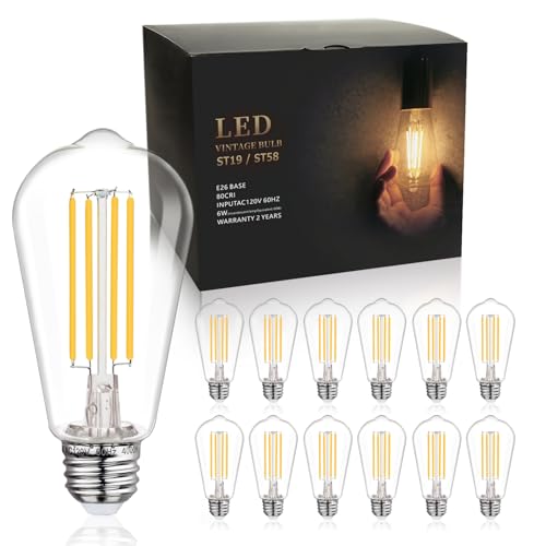 12Pack Dimmable ST58 Vintage LED Edison Bulbs 6W Equivalent 60W (12 Count)