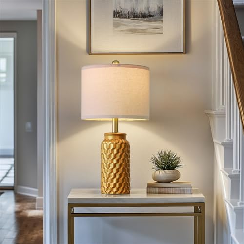 20.5" Gold Modern Ceramic Bedside Lamp Set of 2 for Bedroom Decor Farmhouse Table Lamp for Living Room Office Dorm (2 Count)